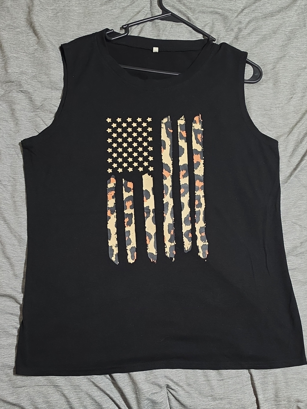 Black Sleeveless Flag Print Women's Top